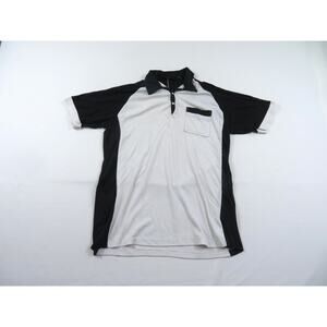 Windbreaker Pocket Polo Shirt, Snap-Up, White Black Sz XL 1980s